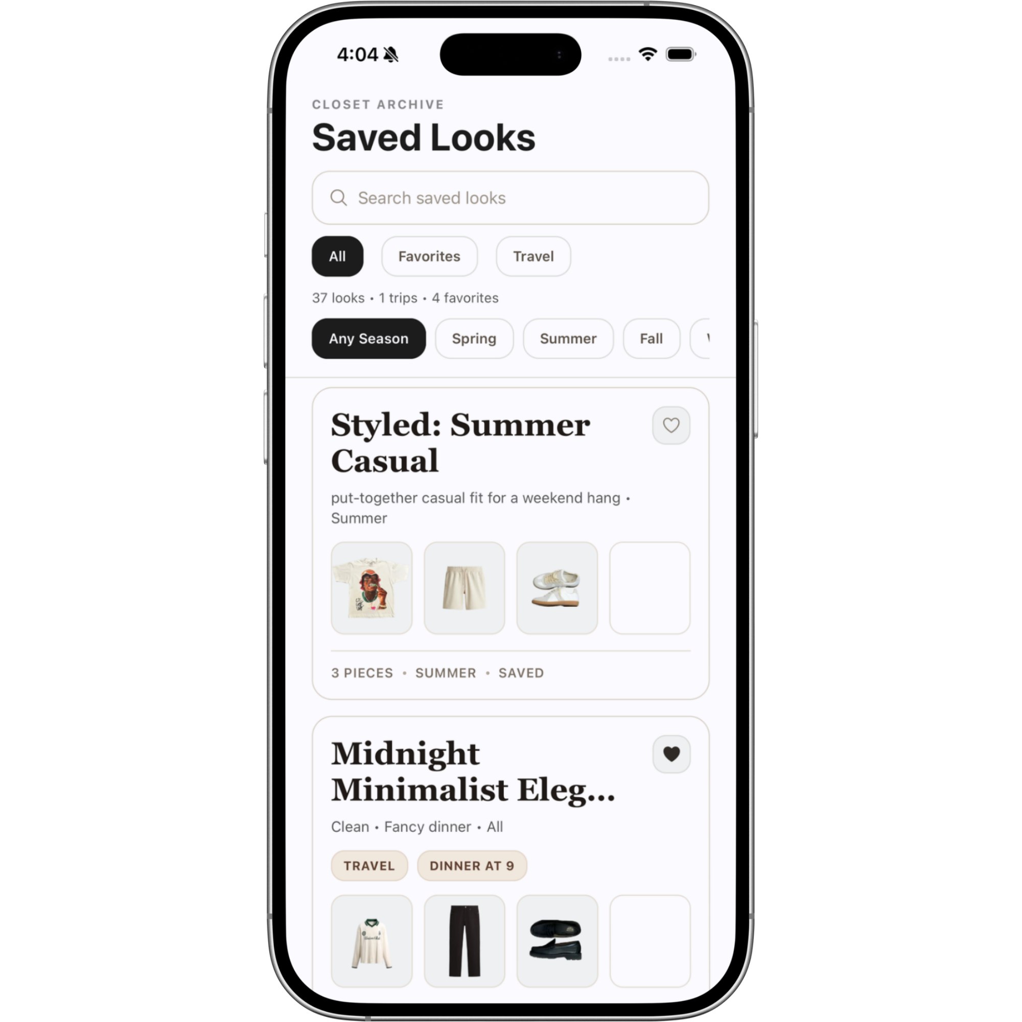 Klozu saved looks collections screen